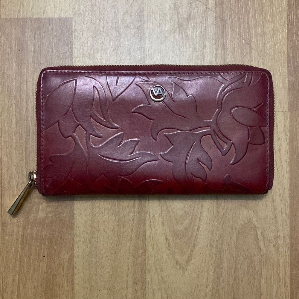 Valentina Red Leather Women Small Zip Around Wallet Made In Italy